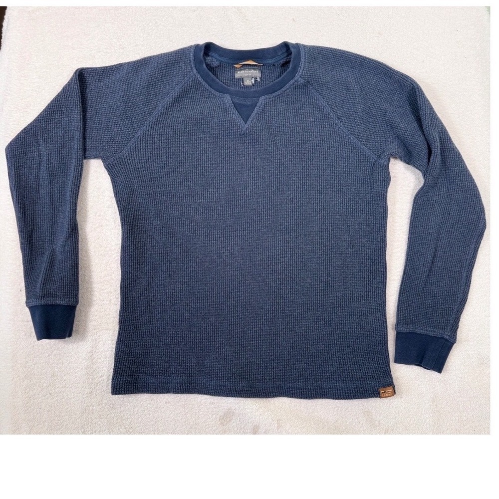 LL Bean Signature Waffle CrewThermal Slim Fit Sweater MensMedium Blue Heritage
